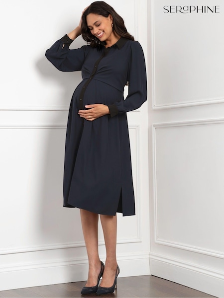 Seraphine Blue Maternity Pleated Shirt Dress (AM7755) | £35