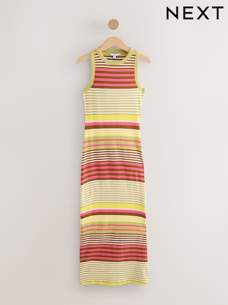 Multicoloured Stripe Ribbed Racer Back Sleeveless Maxi Length Dress (AM7794) | £29
