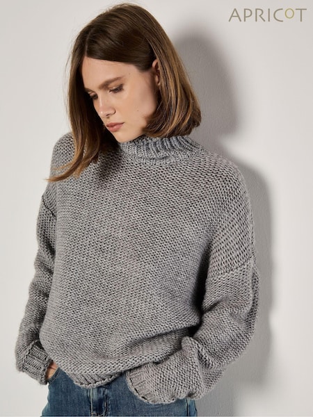 Apricot Grey Oversized Mock Neck Chunky Jumper (AM7840) | £39