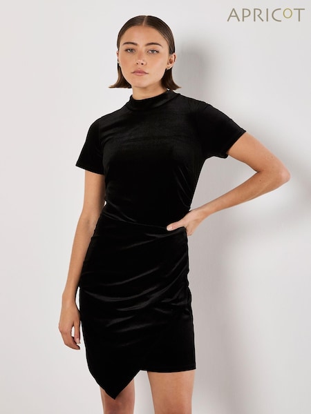 Apricot Black Velvet High Neck Ruched Mini Dress (AM7855) | £35