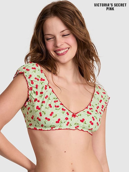 Victoria's Secret PINK Cherry Hearts Green Hudson Bikini Top (AM7890) | £34