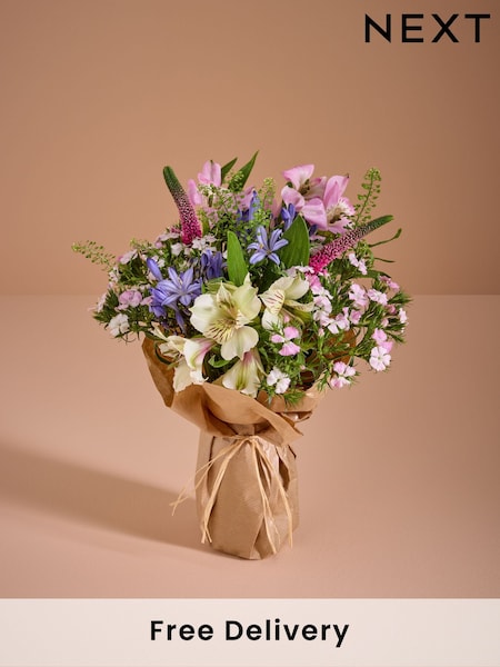 Pink Alstroemeria Fresh Flower Bouquet With Wrapped Glass Vase (AM7922) | £23