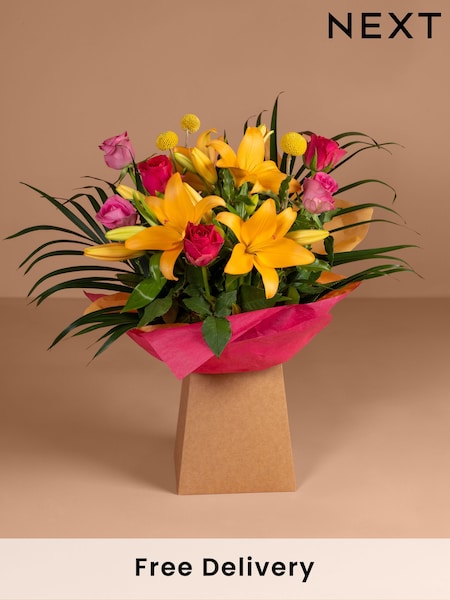 Pink Rose and Lily Fresh Flower Bouquet in Gift Bag (AM7930) | £32