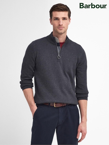 Barbour® Grey Quarter Zip Knit 100% Cotton Jumper (AM8044) | £90