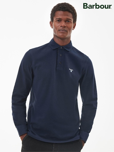 Barbour® Blue Firbank Long Sleeves Pol 100% Cotton Polo Shirt (AM8045) | £90