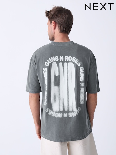 Grey Guns N' Roses Relaxed Fit Band Graphic Print T-Shirt (AM8094) | £25