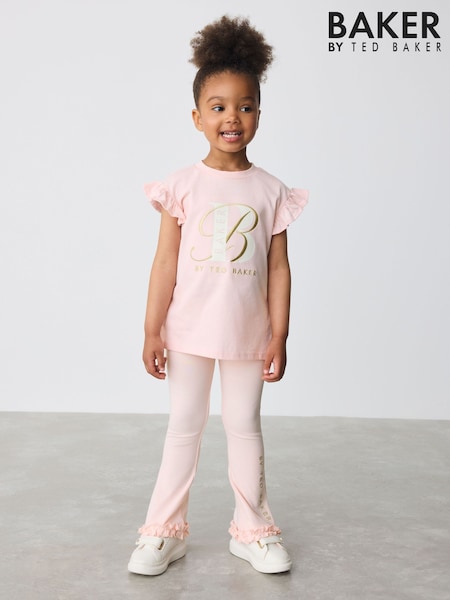 Baker by Ted Baker 2 Piece Pink Frill T-Shirt and Flare Set (AM8095) | £30 - £33