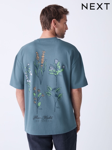 Blue Relaxed Fit Graphic Print T-Shirt (AM8113) | £20