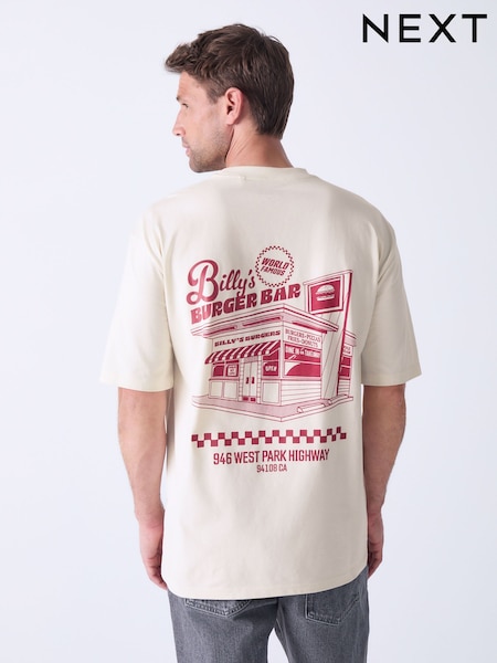 Ecru White Relaxed Fit Graphic Print T-Shirt (AM8115) | £18