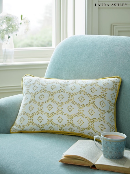 Laura Ashley Ochre Norton 100% Cotton Cushion (AM8131) | £35