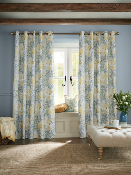 Laura Ashley Ochre Yellow Bernwood Eyelet Curtains (AM8142) | £85 - £155