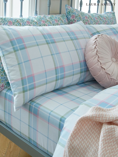 Laura Ashley Powder Blue 100% Cotton Highland Check Sherston Fitted Sheet (AM8150) | £28 - £40