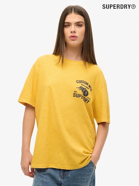 Superdry Yellow Oversized Biker Graphic 100% Organic Cotton T-Shirt (AM8186) | £30