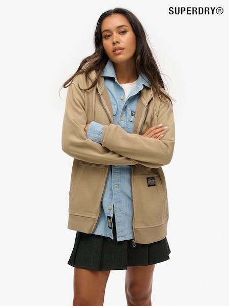 Superdry Brown Oversized Contrast Stitch 100% Cotton Zip Hoodie (AM8187) | £65
