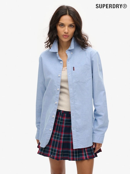 Superdry Blue Oversized 100% Cotton Long Sleeved Oxford Shirt (AM8190) | £45