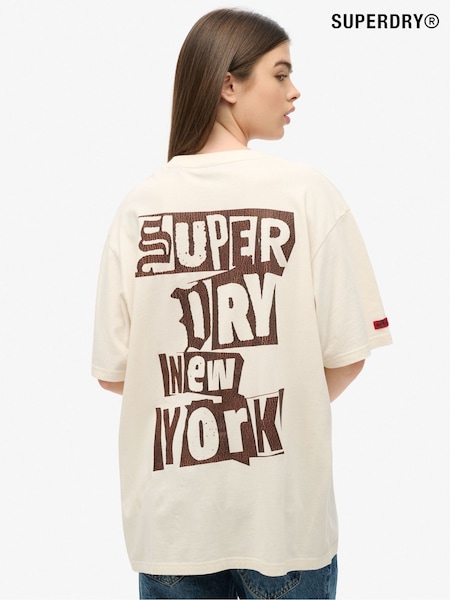 Superdry Cream Oversized Lo-fi Punk Graphic 100% Cotton T-Shirt (AM8202) | £30