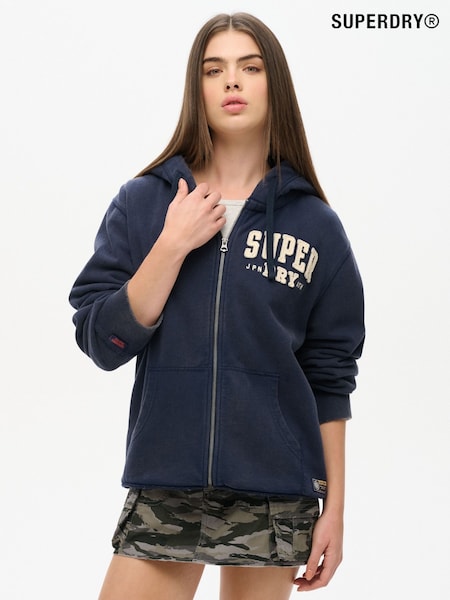 Superdry Blue Oversized Vintage Athletic Zip 100% Cotton Hoodie (AM8205) | £75