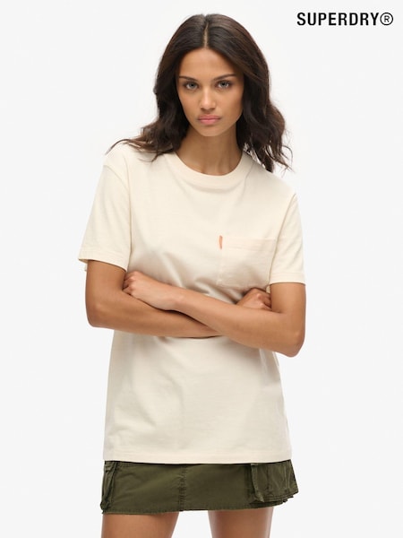 Superdry Cream Oversized Essential Washed Pocket 100% Cotton T-Shirt (AM8214) | £25