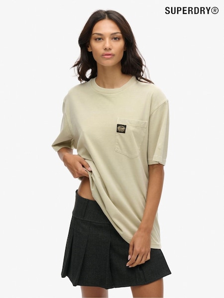 Superdry Nude Oversized Contrast Stitch Pocket  100% Cotton T-Shirt (AM8223) | £27