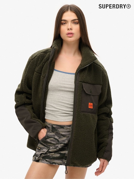Superdry Green Oversized Expedition Borg Hybrid Jacket (AM8225) | £90