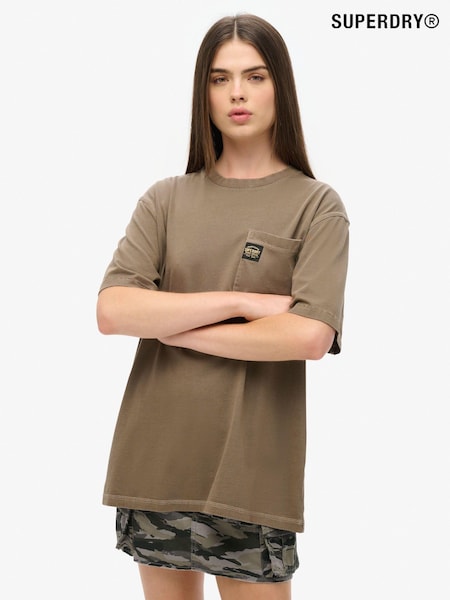 Superdry Brown Oversized Contrast Stitch Pocket 100% Cotton T-Shirt (AM8230) | £27