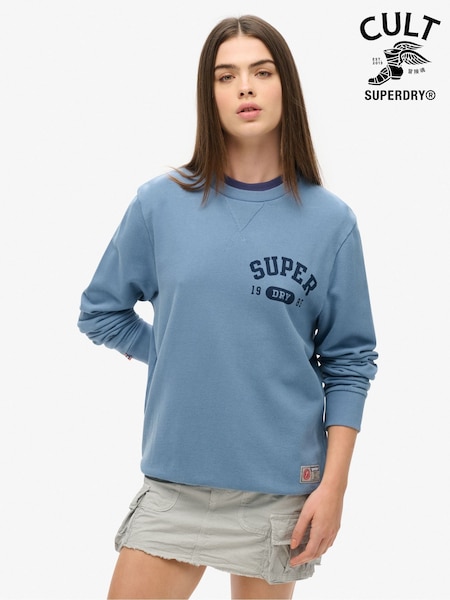 Superdry Blue Oversized Athletic 100% Cotton Printed Sweatshirt (AM8233) | £55
