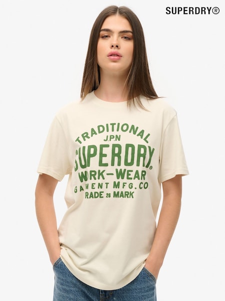 Superdry Cream Oversized Machined Goods Workwear T-Shirt (AM8246) | £30