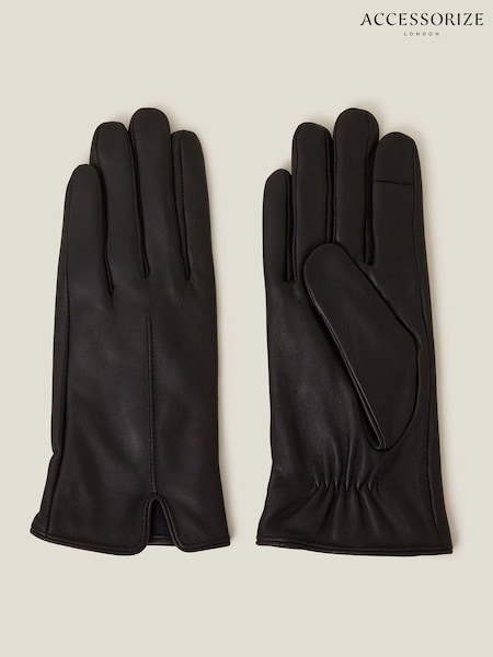 Accessorize Black Faux Fur Lined Touchscreen Leather Gloves (AM8313) | £22