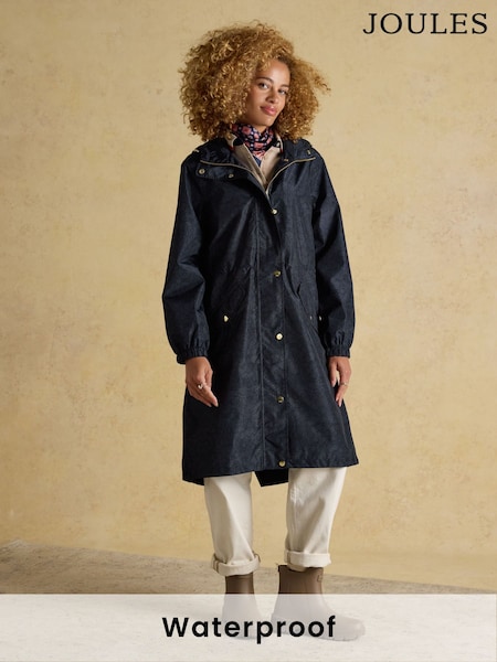 Joules Holkham Navy Waterproof Packable Raincoat With Hood (AM8336) | £69