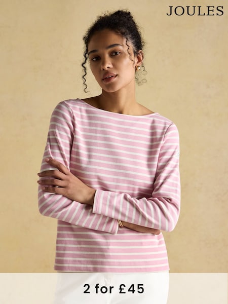 Joules Harbour Pink Boat Neck 100% Cotton Breton Top (AM8410) | £29