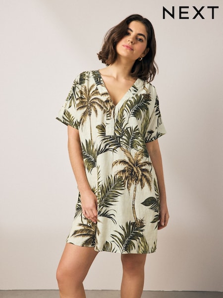 Black/White Kaftan Mini Dress with Linen (AM8502) | £42