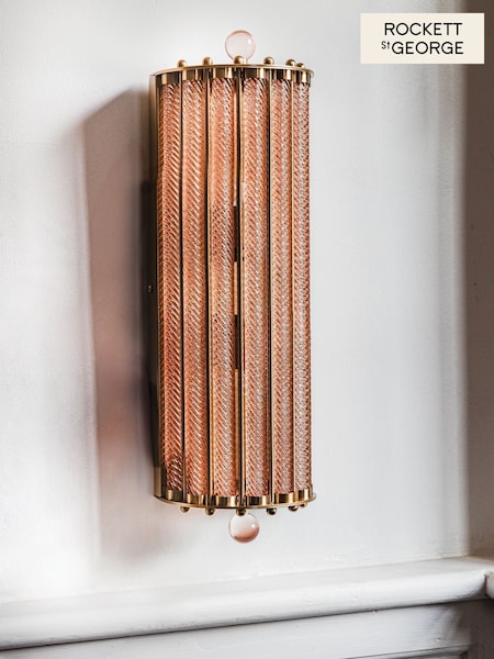 Rockett St George Pink/Brass Vintage Ribbed Glass Wall Light (AM8518) | £125