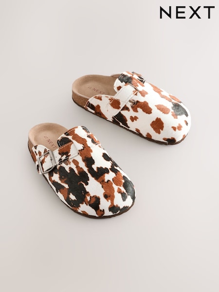 Cow Print Leather Slip-Ons Clogs (AM8563) | £23 - £30