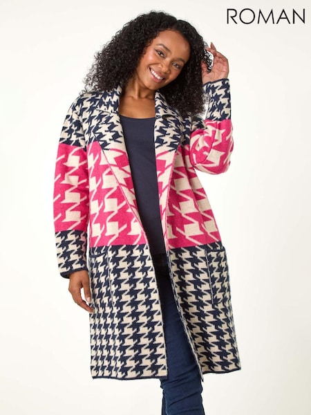 Roman Pink Petite Houndstooth Knit Coatigan (AM8589) | £50