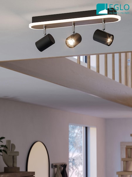 Eglo Black Rimbocchi Wood & Steel Modern 3 Light Spotlight (AM8603) | £84