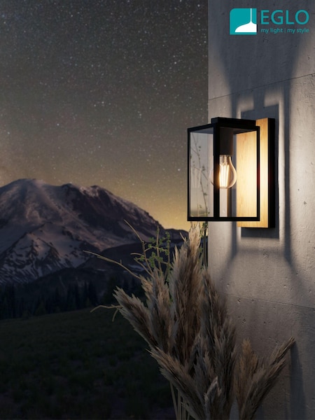 Eglo Black Budrone Modern Steel/Wood Outdoor Wall Light (AM8606) | £57