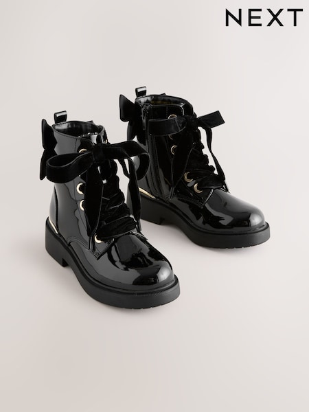 Black Patent Lace-Up Boots (AM8627) | £34 - £41