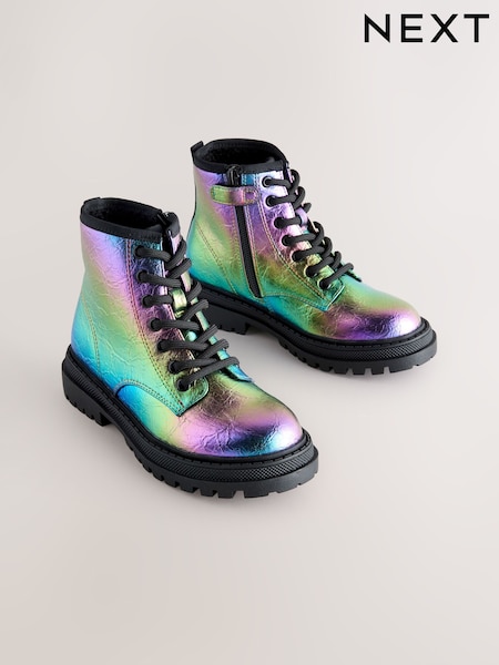 Rainbow Metallic Standard Fit (F) Warm Lined Lace-Up Ankle Boots (AM8630) | £29 - £36
