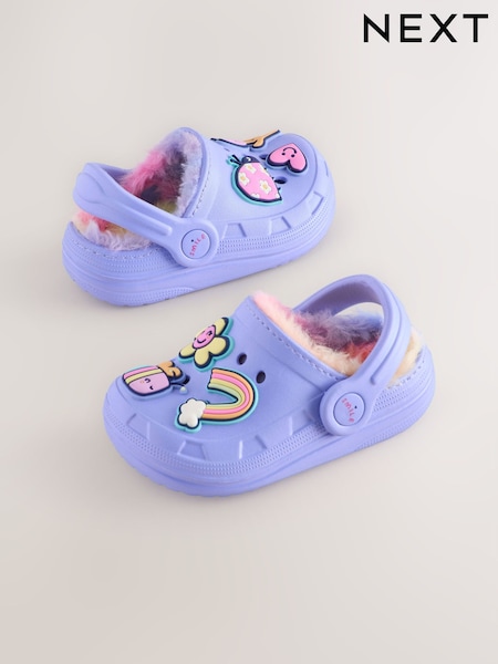 Purple Faux Fur Lined Clog Slippers (AM8668) | £12 - £14