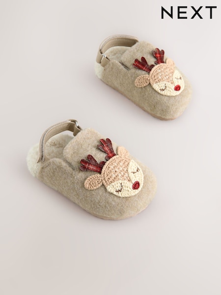 Neutral Christmas Reindeer Clog Slippers (AM8674) | £15 - £17