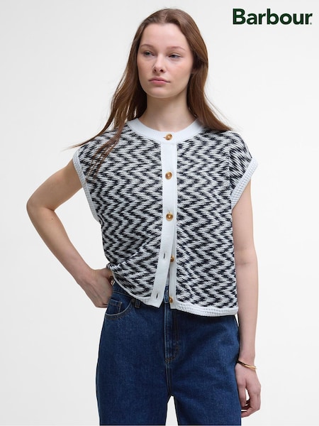 Barbour® Blue Olivia Button Through Knitted 100% Cotton Vest (AM8757) | £80
