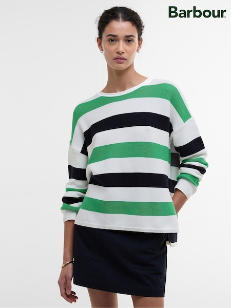Barbour® Green Marine Stripe Knitted 100% Cotton Jumper (AM8759) | £70