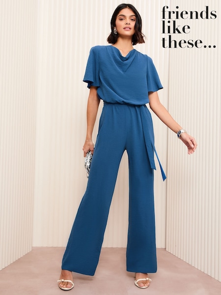 Friends Like These Blue Cowl Neck Angel Sleeve Jumpsuit (AM8809) | £52