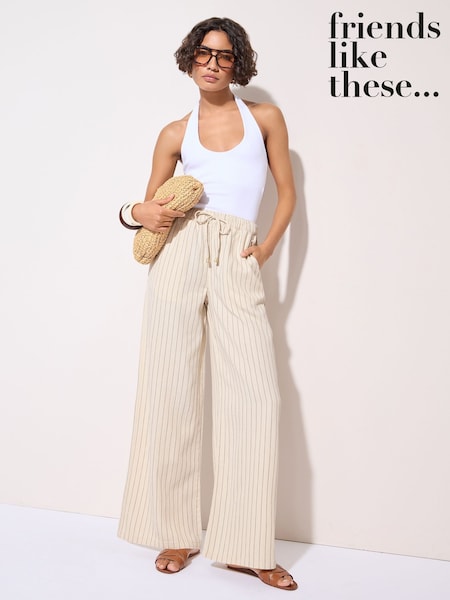 Friends Like These Cream Wide Leg Elasticated Trousers (AM8818) | £35
