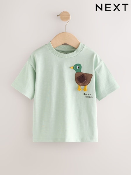 Green Duck Short Sleeve Appliqué T-Shirt (3mths-7yrs) (AM8902) | £7 - £9