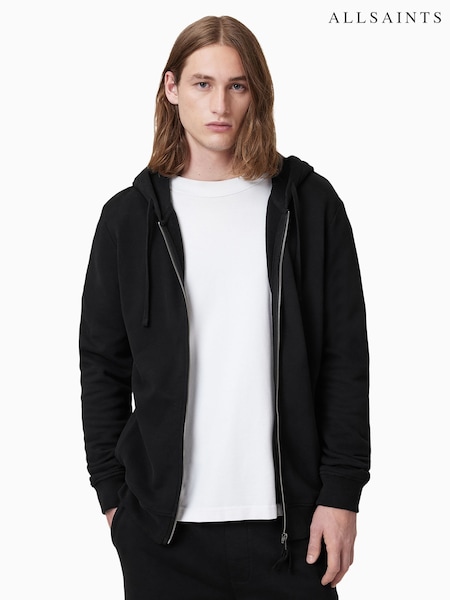 AllSaints Black Raven Zip 100% Organic Cotton Hoodie (AM8932) | £105