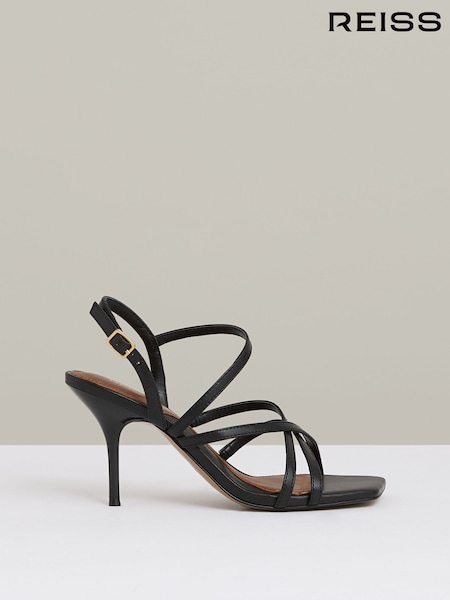 Reiss Black Elise Leather Strappy Stiletto Sandals (AM9067) | £178