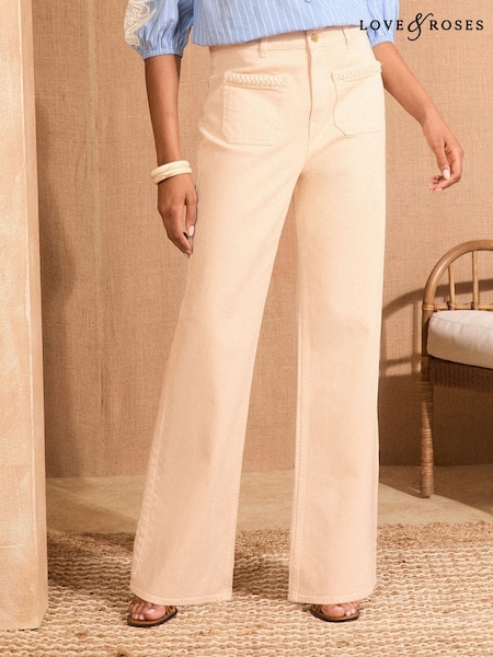Love & Roses Apricot Patch Plait Pocket Wide Leg Jeans (AM9093) | £49