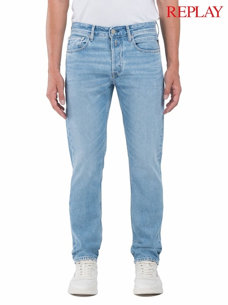 Replay Light Blue Denim Straight Fit Grover with 100% Cotton Stretch Jeans (AM9107) | £110