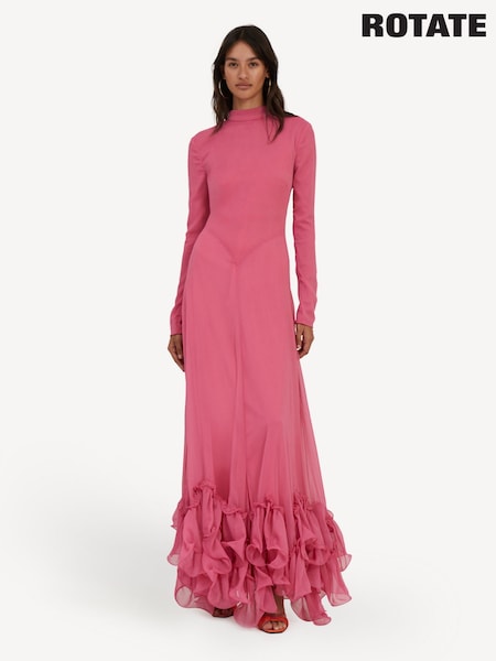 Rotate Pink Chiffon Maxi Ruffle Dress (AM9122) | £330